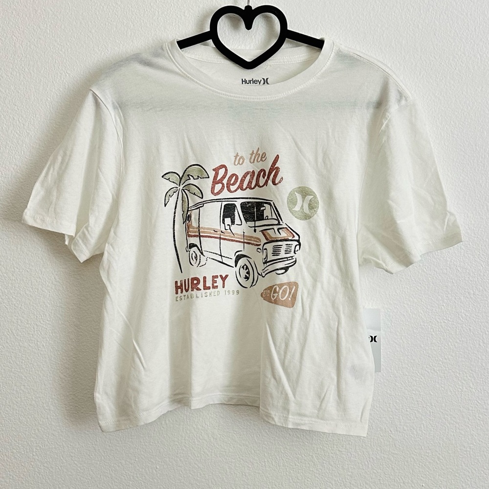 Hurley Cream Retro Graphic Cropped Short Sleeve Relaxed Cotton Tee Size S